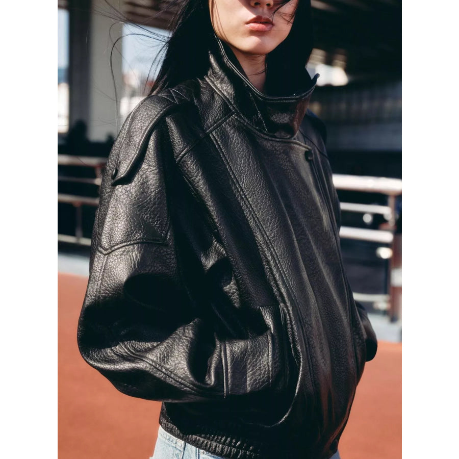 Zip-Up Faux Leather Moto Jacket Apparel and Accessories