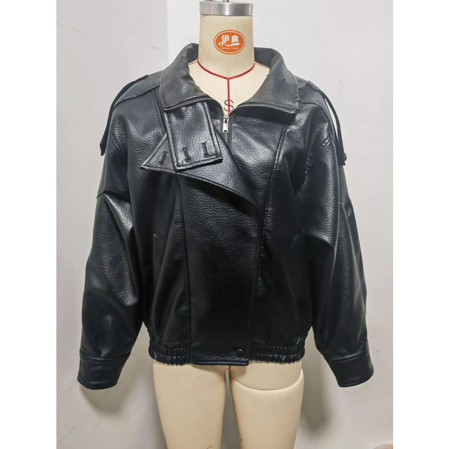 Zip-Up Faux Leather Moto Jacket Apparel and Accessories