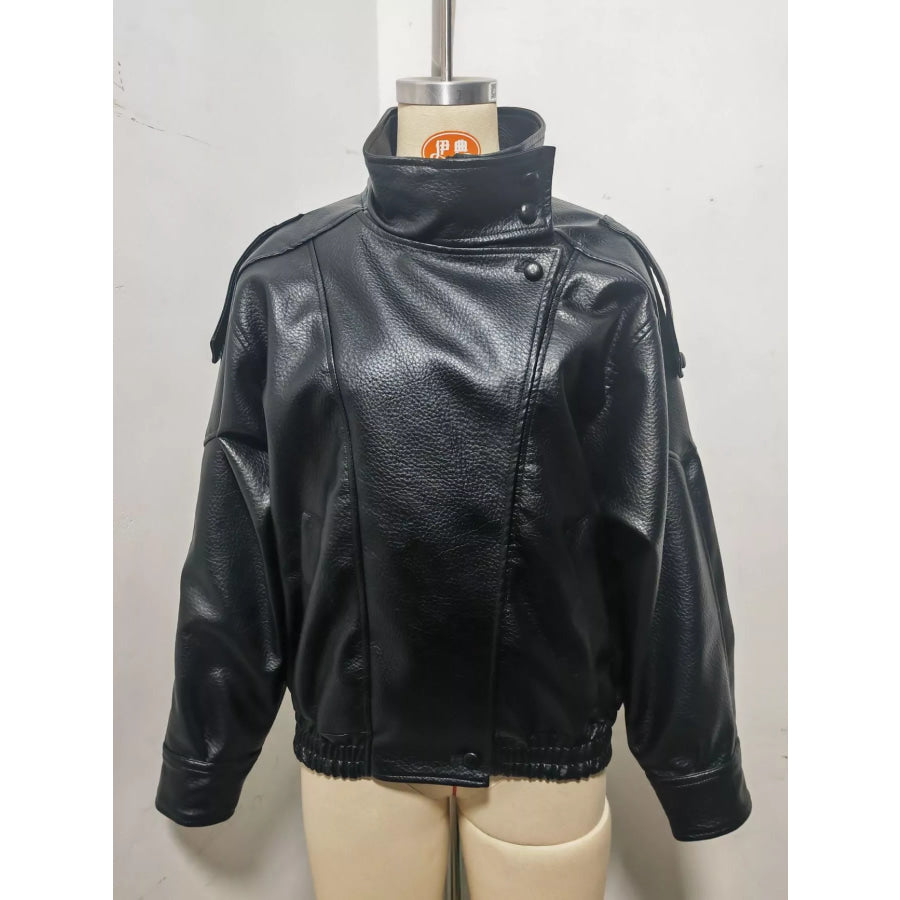 Zip-Up Faux Leather Moto Jacket Apparel and Accessories