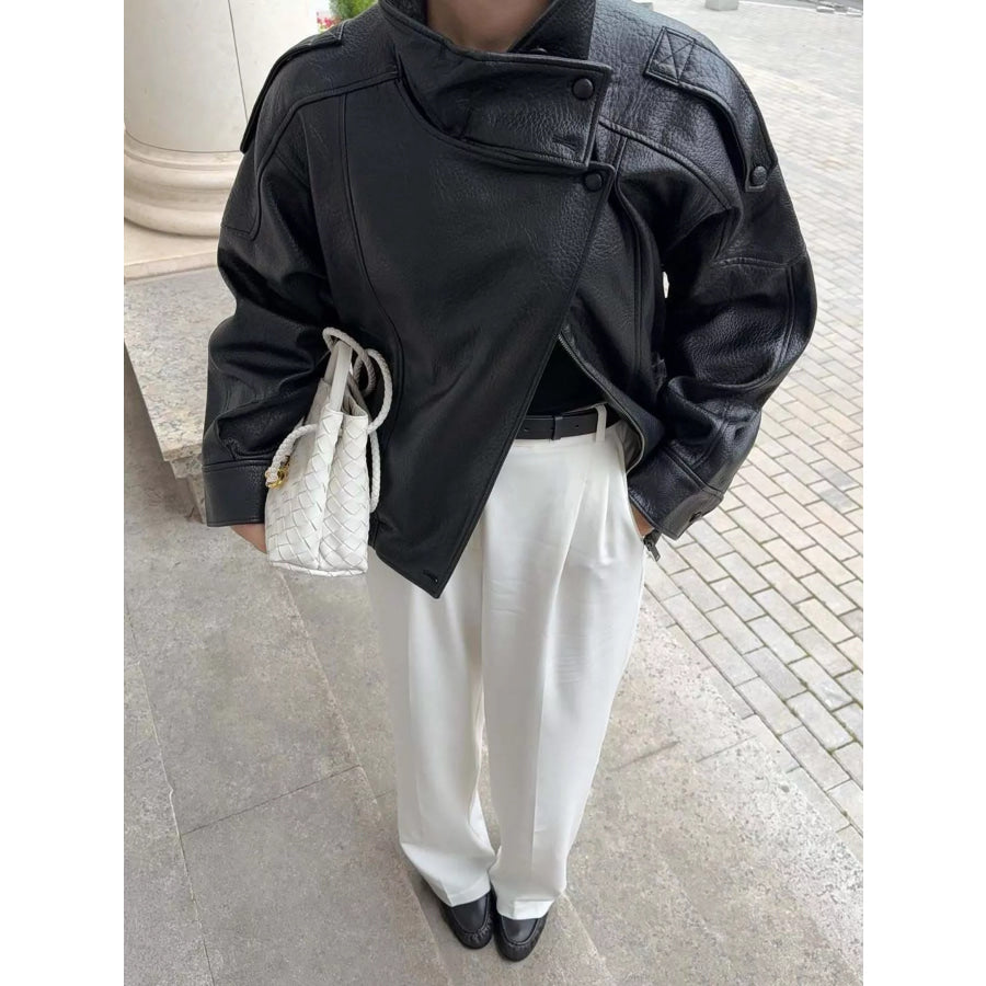 Zip-Up Faux Leather Moto Jacket Apparel and Accessories