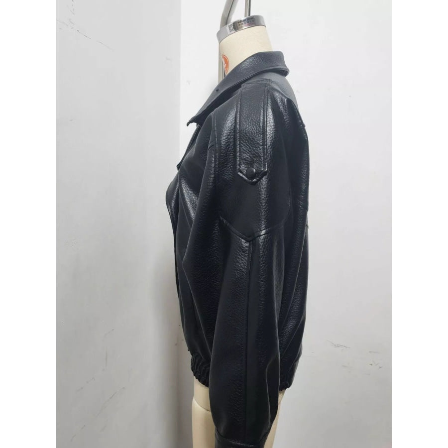 Zip-Up Faux Leather Moto Jacket Apparel and Accessories
