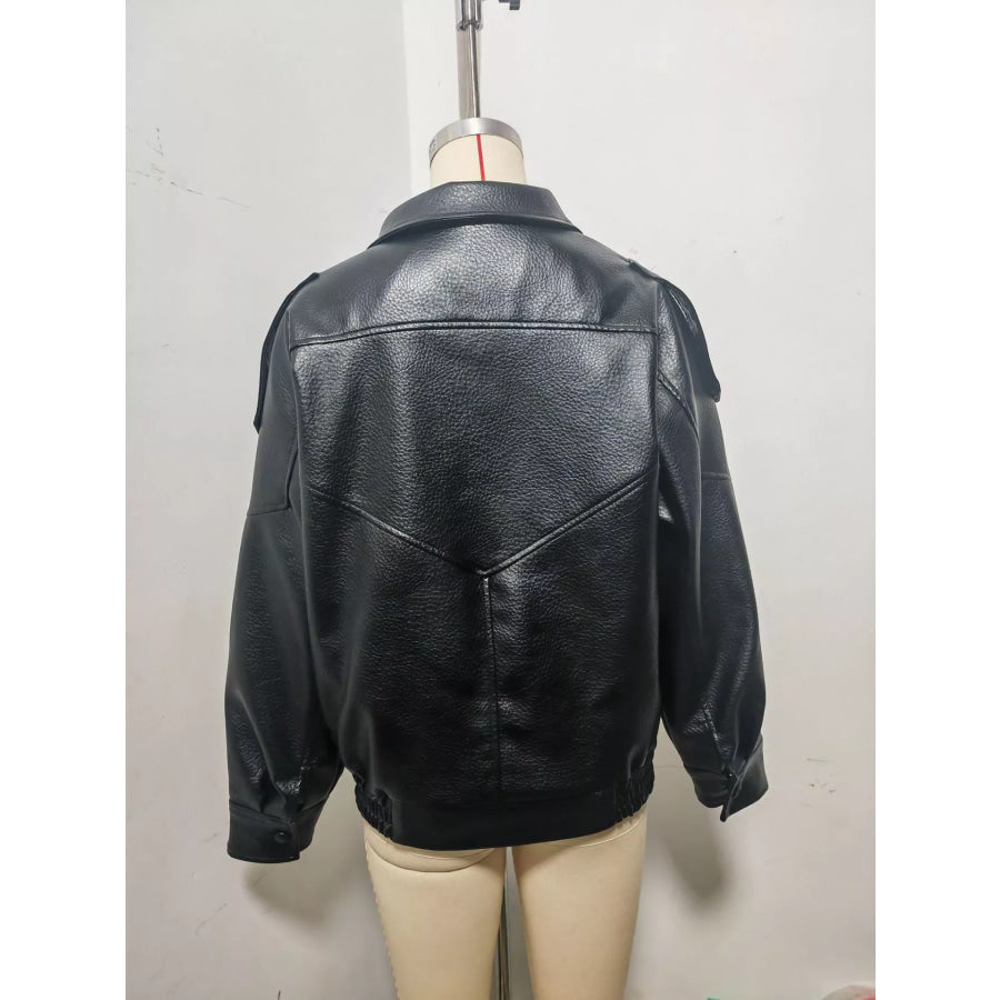Zip-Up Faux Leather Moto Jacket Apparel and Accessories