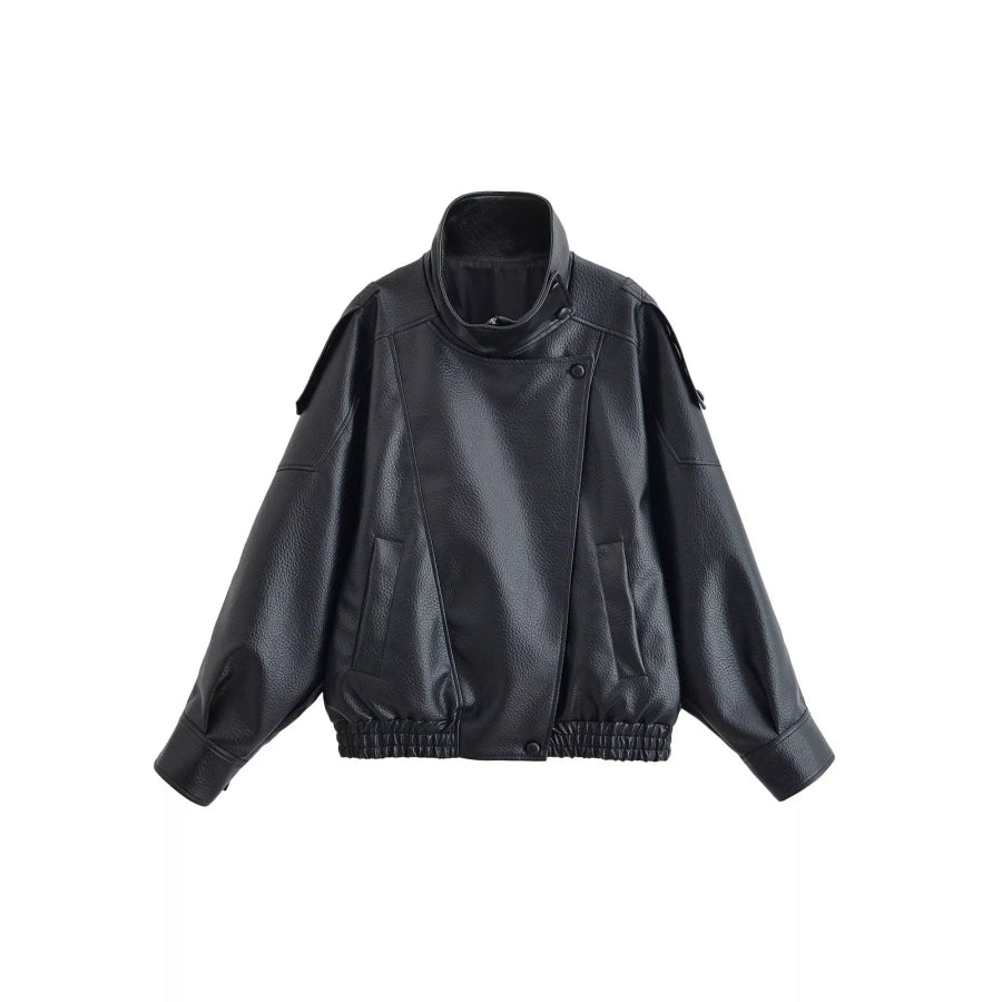 Zip-Up Faux Leather Moto Jacket Apparel and Accessories