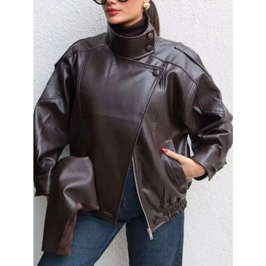 Zip-Up Faux Leather Moto Jacket Apparel and Accessories
