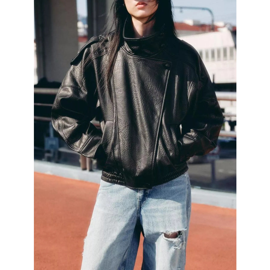 Zip-Up Faux Leather Moto Jacket Black / XS Apparel and Accessories