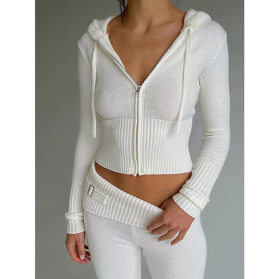 Zip Up Hooded Cardigan and Pants Sweater Set Apparel and Accessories