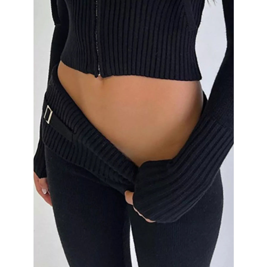 Zip Up Hooded Cardigan and Pants Sweater Set Apparel and Accessories