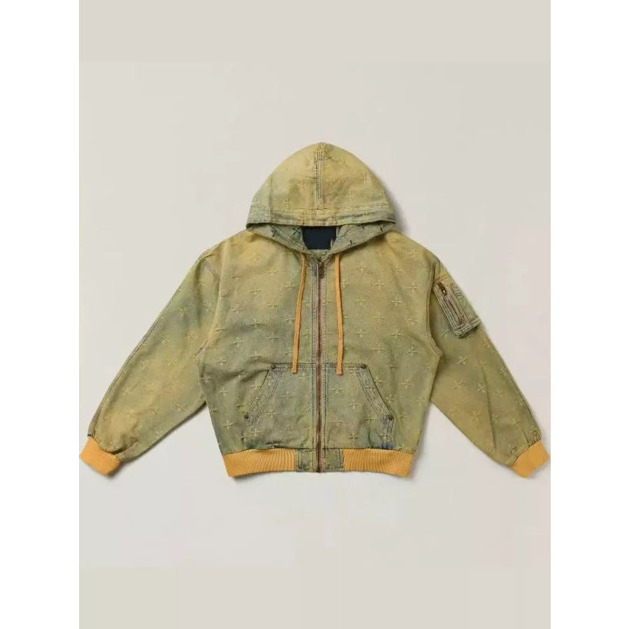 Zip Up Hooded Denim Jacket Apparel and Accessories