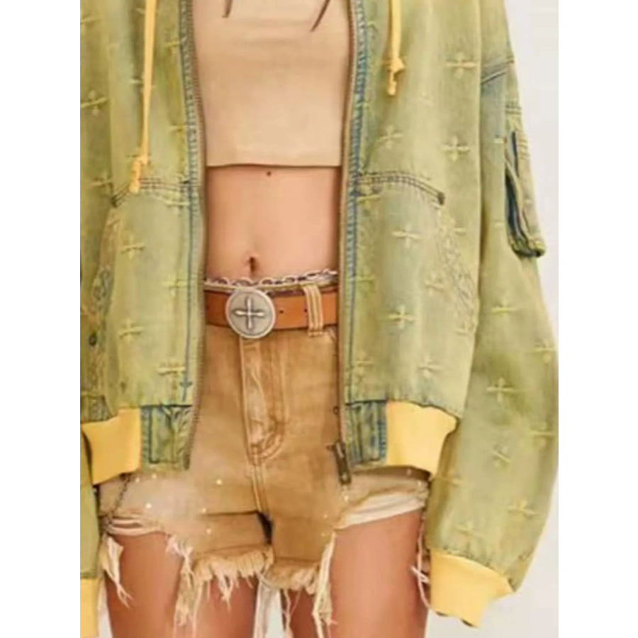 Zip Up Hooded Denim Jacket Apparel and Accessories