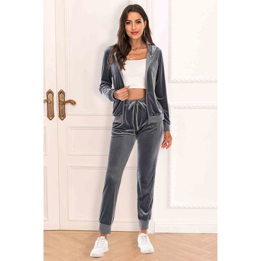 Zip-Up Hooded Jacket and Pants Set Charcoal / S