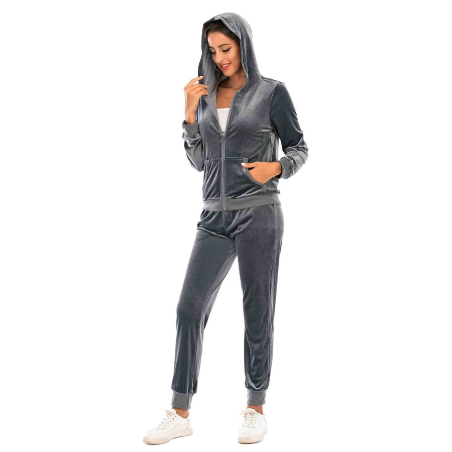 Zip-Up Hooded Jacket and Pants Set