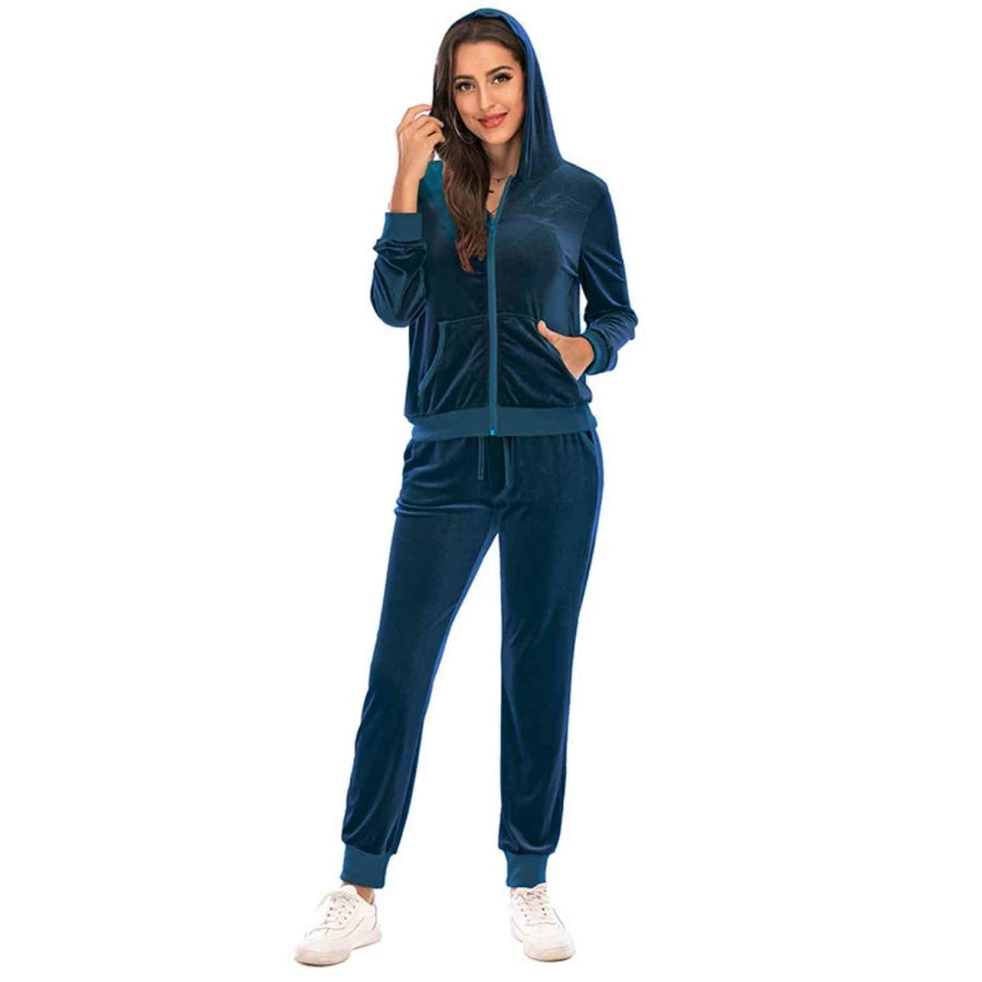 Zip-Up Hooded Jacket and Pants Set