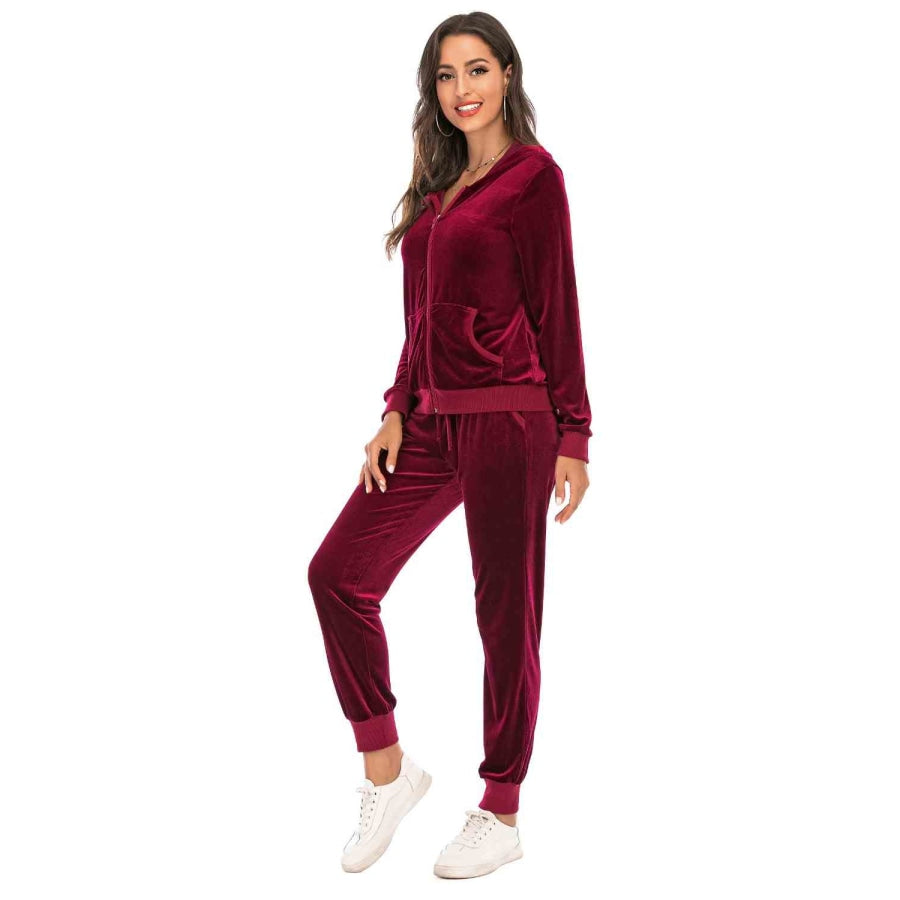 Zip-Up Hooded Jacket and Pants Set