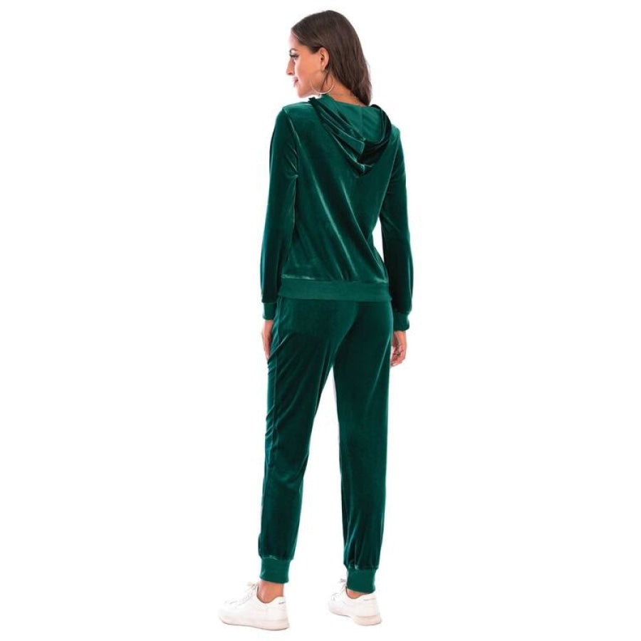 Zip-Up Hooded Jacket and Pants Set Green / S