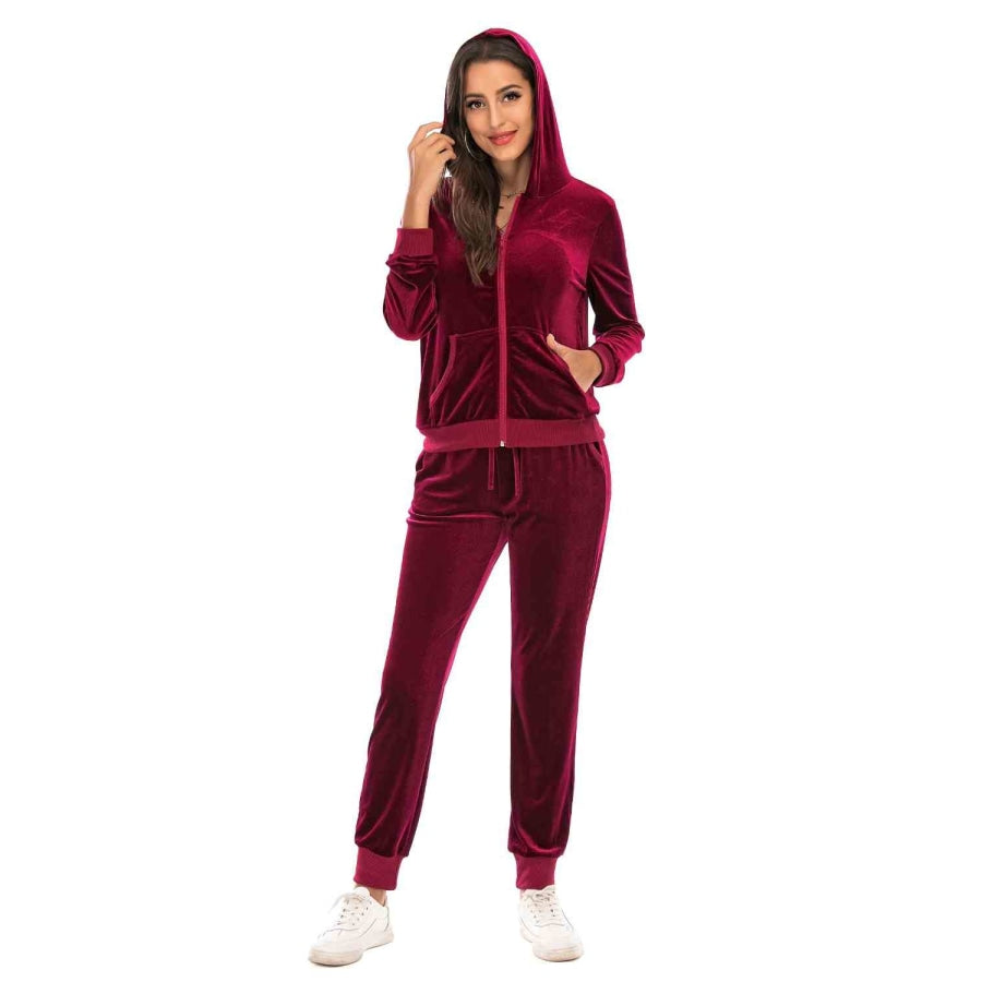 Zip-Up Hooded Jacket and Pants Set