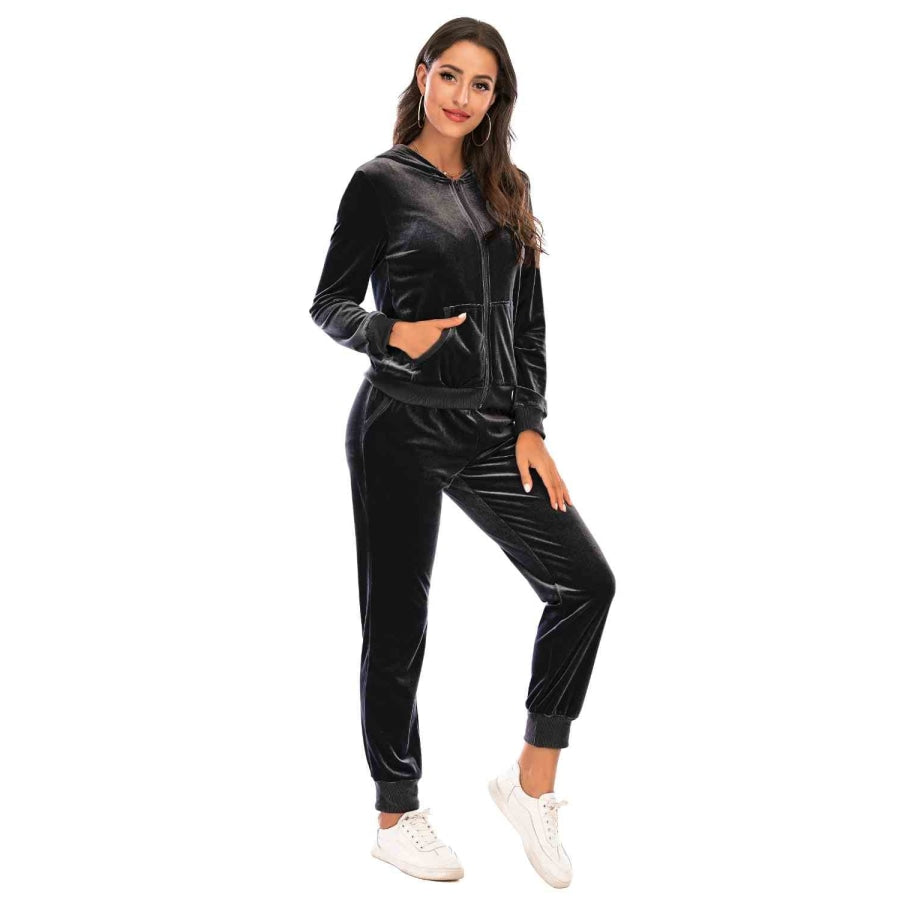 Zip-Up Hooded Jacket and Pants Set