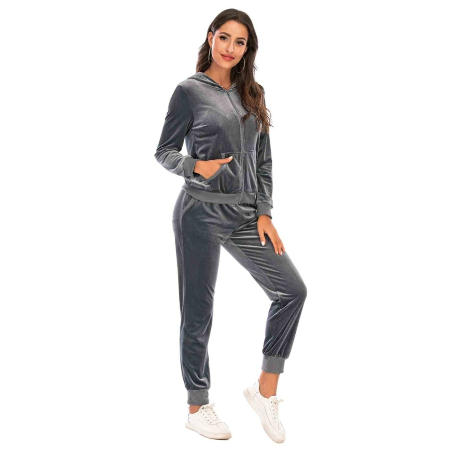 Zip-Up Hooded Jacket and Pants Set