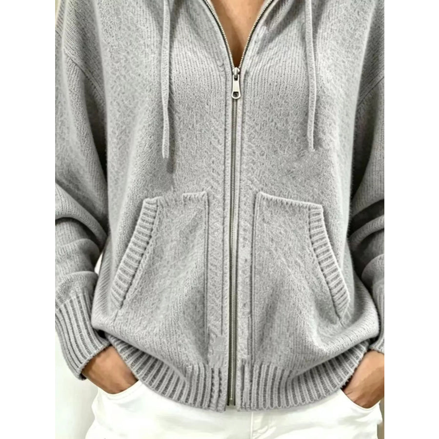 Zip-Up Hooded Knit Cardigan Apparel and Accessories