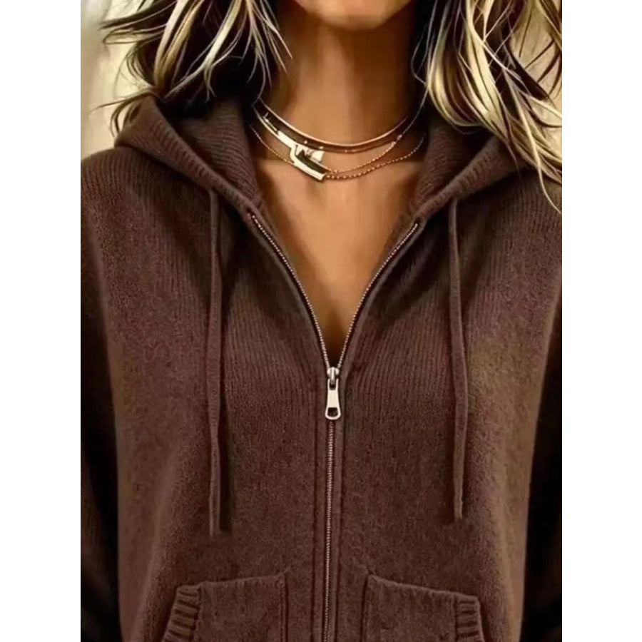 Zip-Up Hooded Knit Cardigan Apparel and Accessories