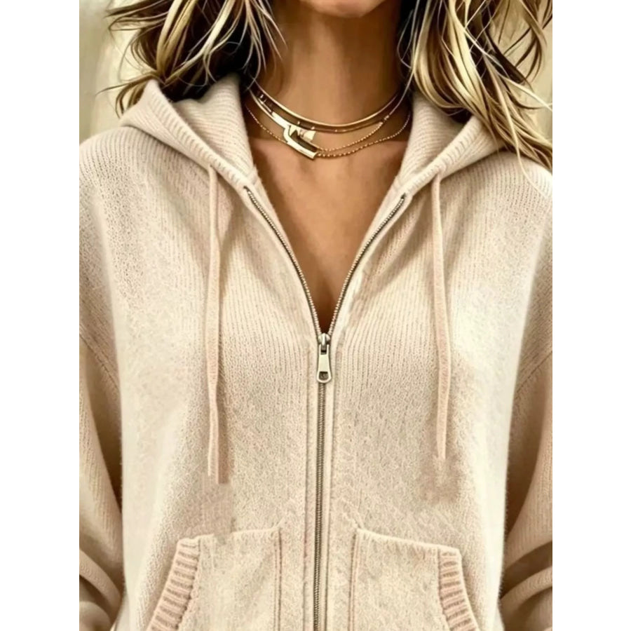 Zip-Up Hooded Knit Cardigan Apparel and Accessories