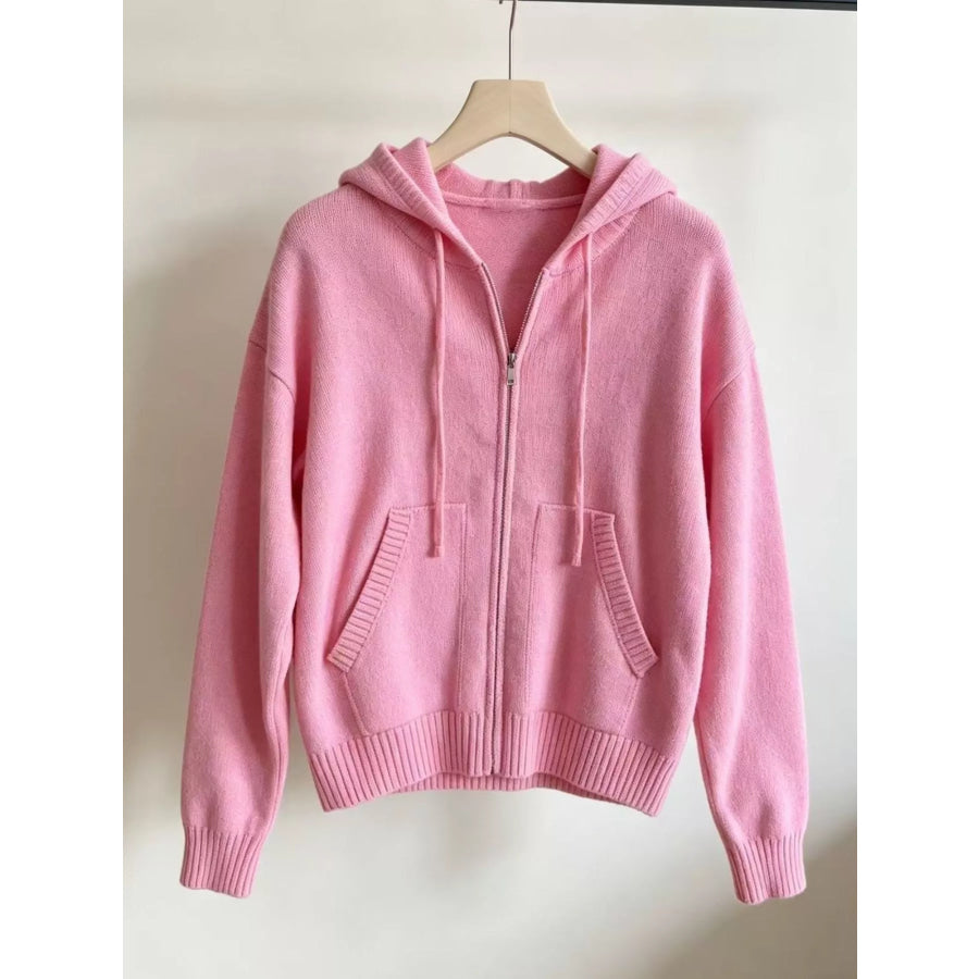 Zip-Up Hooded Knit Cardigan Apparel and Accessories