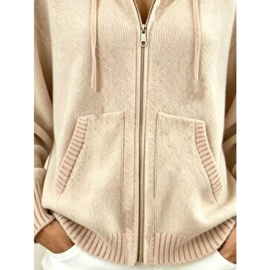 Zip-Up Hooded Knit Cardigan Apparel and Accessories