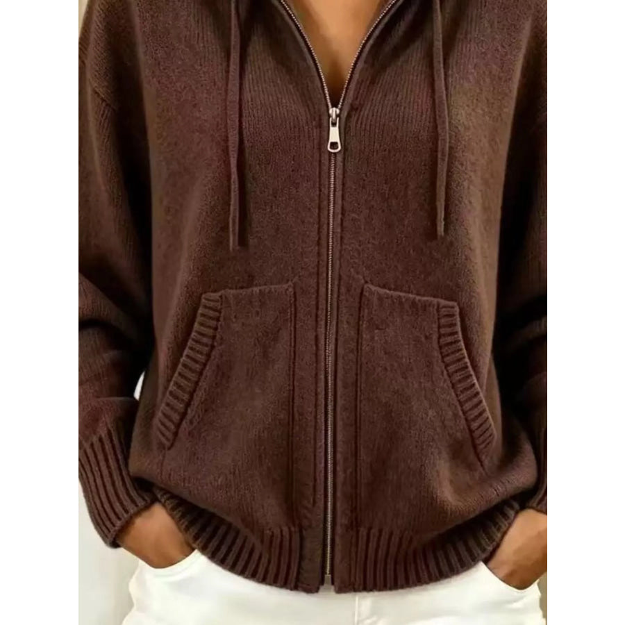 Zip-Up Hooded Knit Cardigan Apparel and Accessories