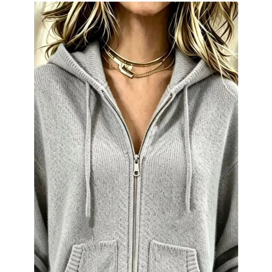 Zip-Up Hooded Knit Cardigan Apparel and Accessories