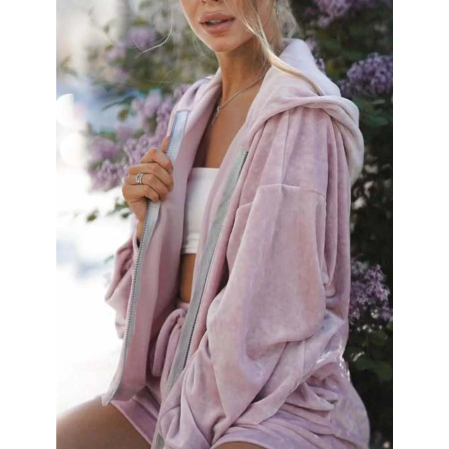 Zip Up Hooded Outerwear and Shorts Set Apparel and Accessories