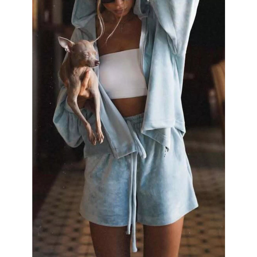 Zip Up Hooded Outerwear and Shorts Set Apparel and Accessories