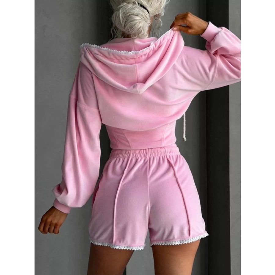 Zip Up Hooded Outerwear and Shorts Set Apparel and Accessories