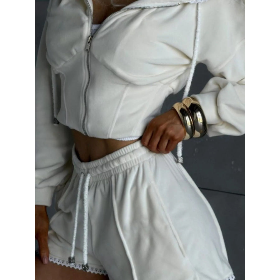 Zip Up Hooded Outerwear and Shorts Set Apparel and Accessories