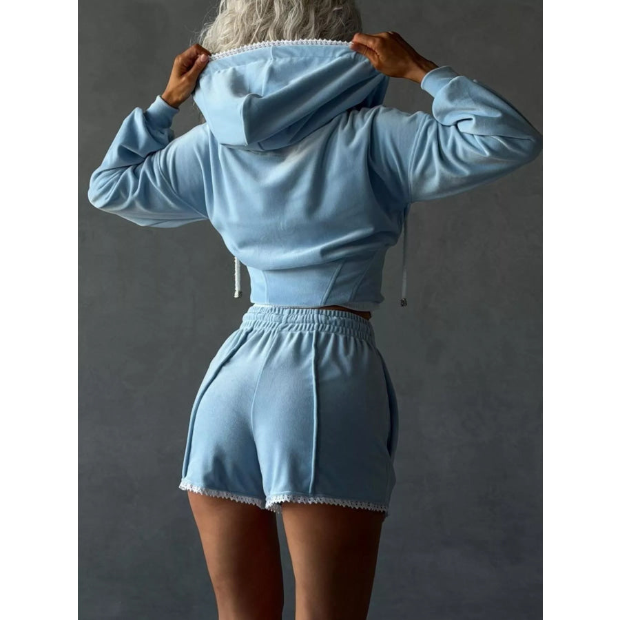 Zip Up Hooded Outerwear and Shorts Set Apparel and Accessories