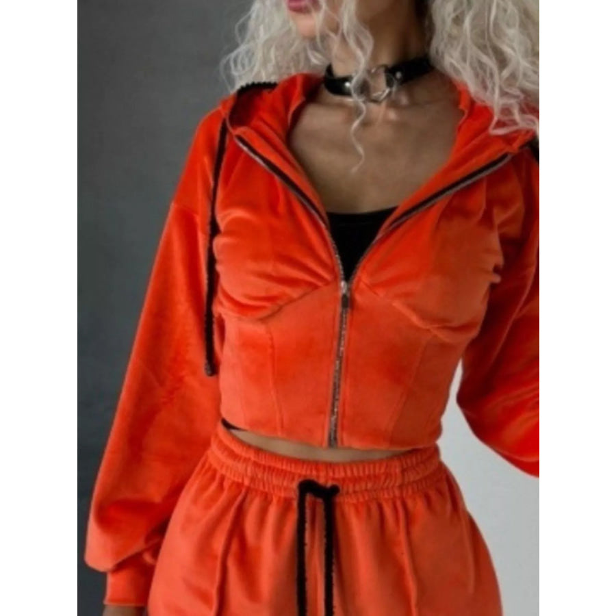 Zip Up Hooded Outerwear and Shorts Set Apparel and Accessories