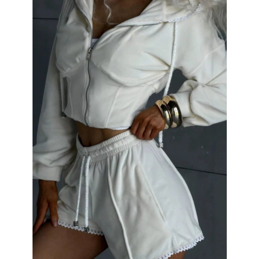 Zip Up Hooded Outerwear and Shorts Set Apparel and Accessories