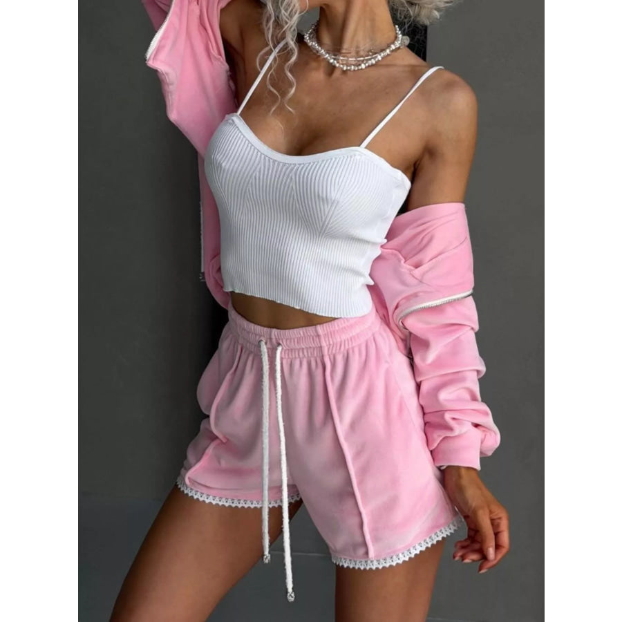 Zip Up Hooded Outerwear and Shorts Set Apparel and Accessories
