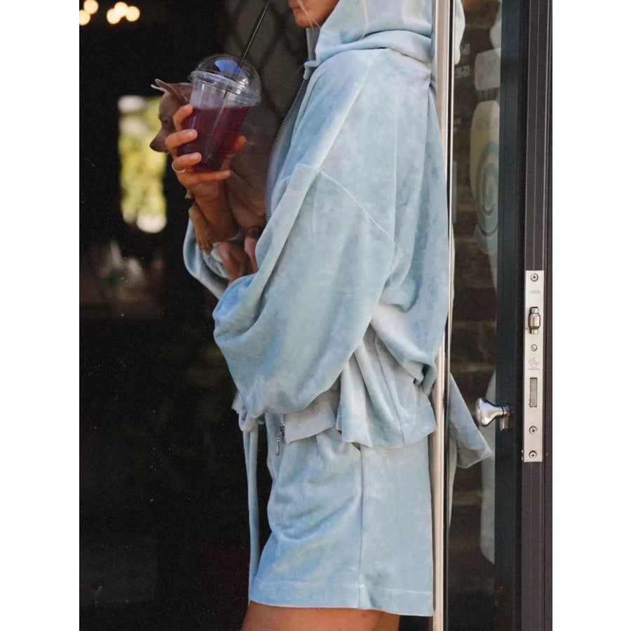Zip Up Hooded Outerwear and Shorts Set Apparel and Accessories