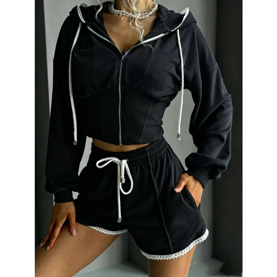 Zip Up Hooded Outerwear and Shorts Set Apparel and Accessories
