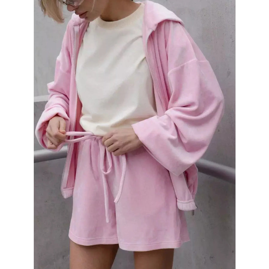 Zip Up Hooded Outerwear and Shorts Set Apparel and Accessories