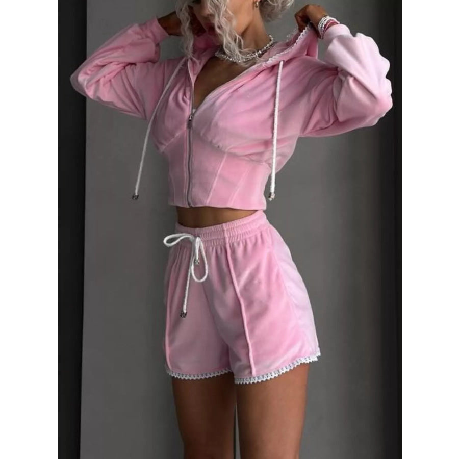 Zip Up Hooded Outerwear and Shorts Set Apparel and Accessories