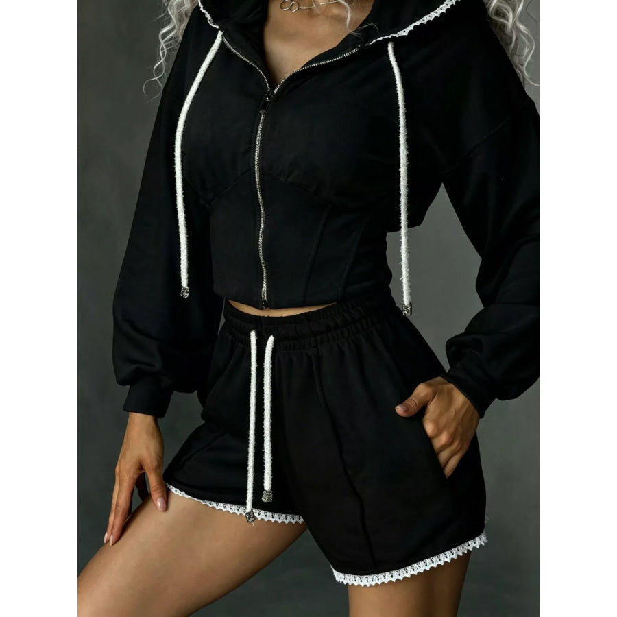 Zip Up Hooded Outerwear and Shorts Set Apparel and Accessories