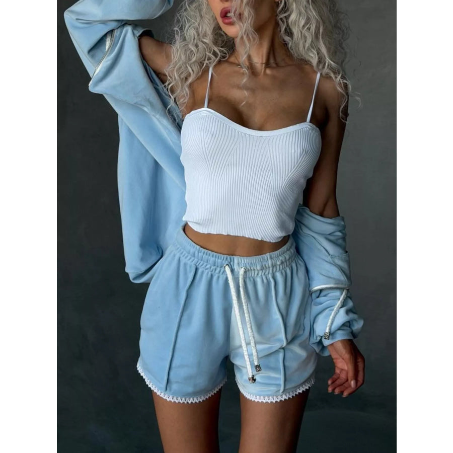 Zip Up Hooded Outerwear and Shorts Set Apparel and Accessories
