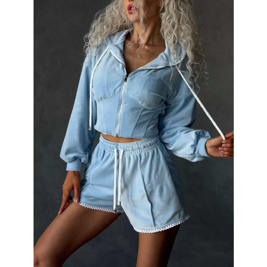 Zip Up Hooded Outerwear and Shorts Set Apparel and Accessories