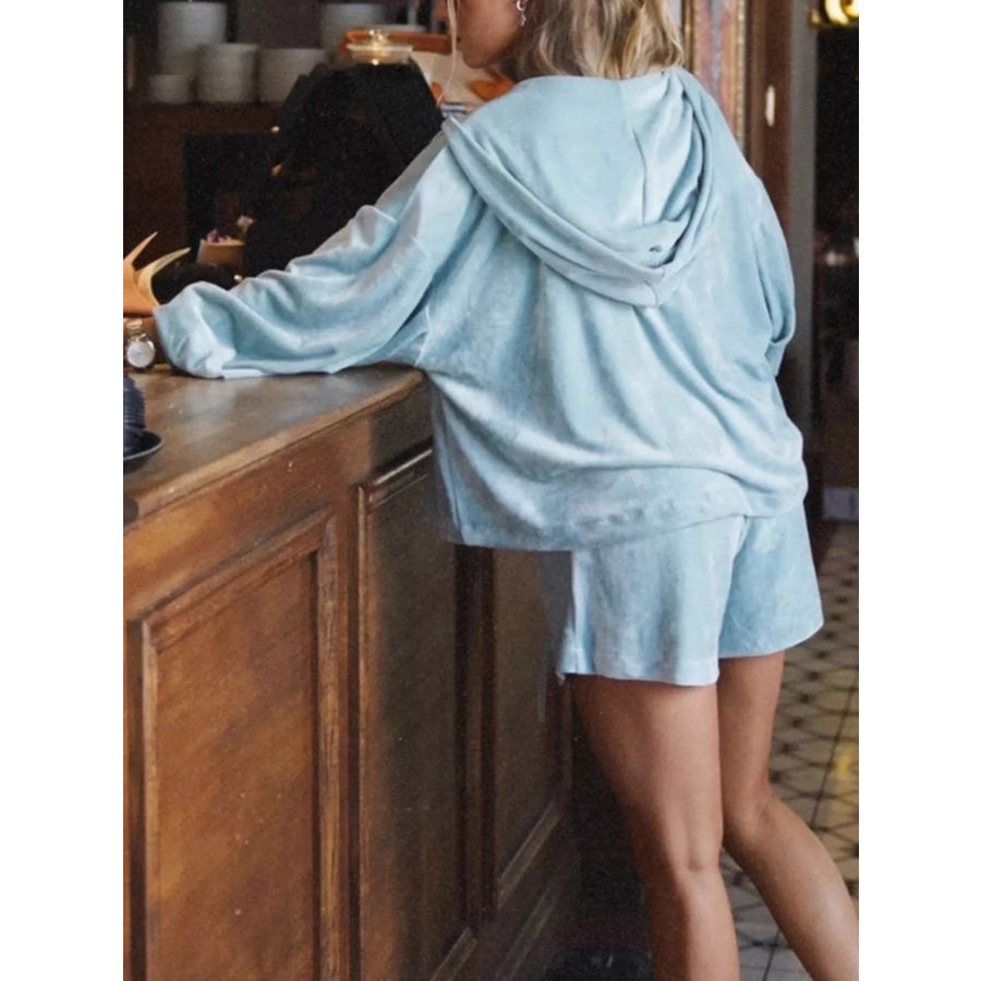 Zip Up Hooded Outerwear and Shorts Set Apparel and Accessories