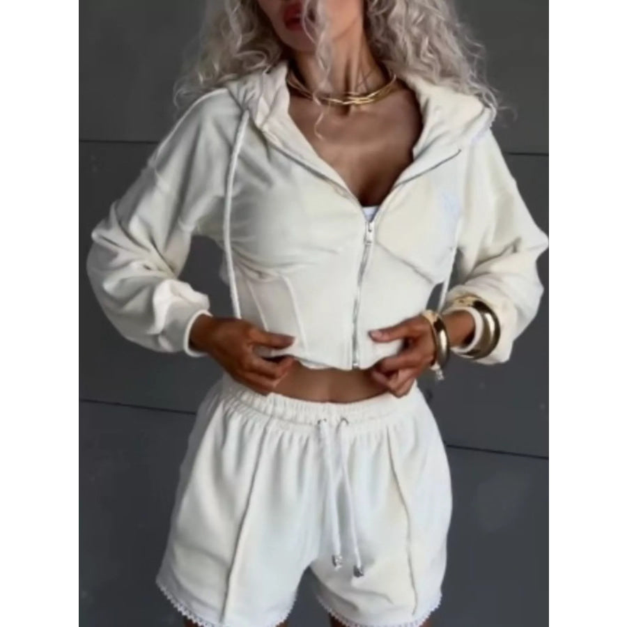Zip Up Hooded Outerwear and Shorts Set Apparel and Accessories