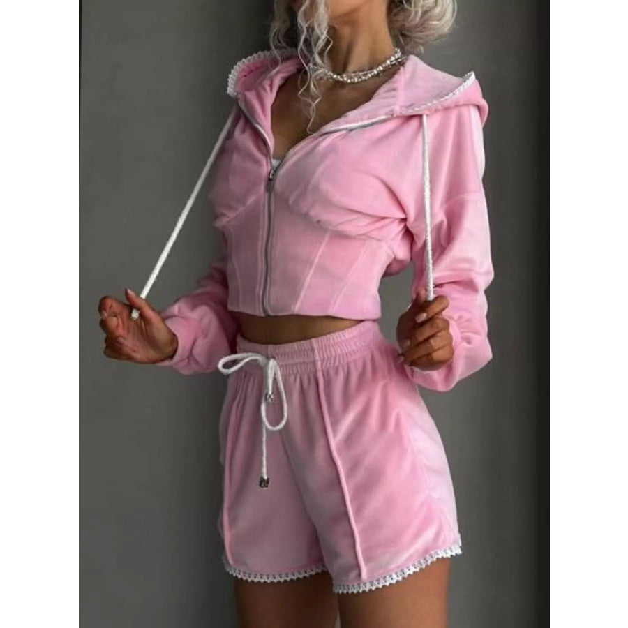 Zip Up Hooded Outerwear and Shorts Set Apparel and Accessories