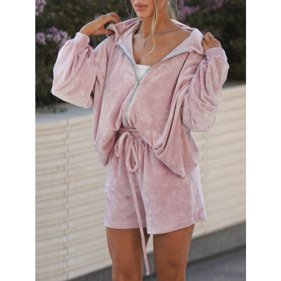 Zip Up Hooded Outerwear and Shorts Set Apparel and Accessories