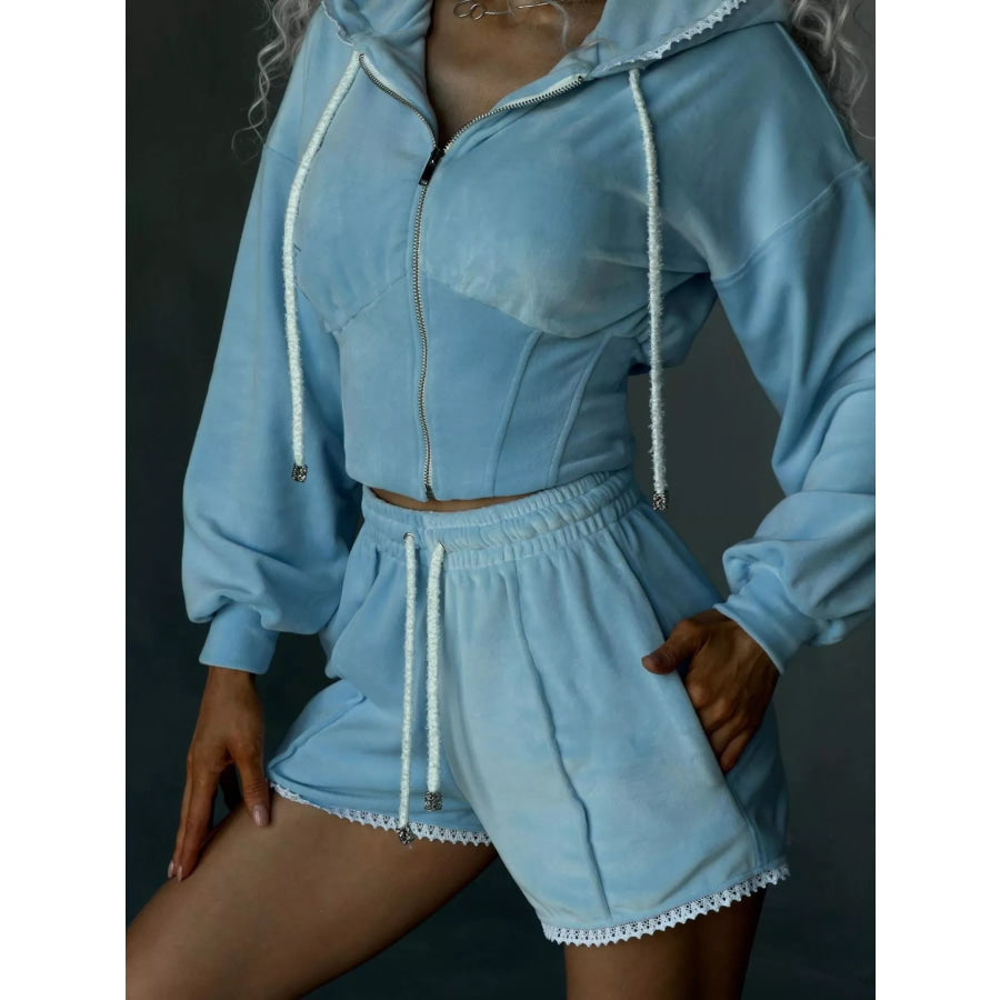 Zip Up Hooded Outerwear and Shorts Set Apparel and Accessories