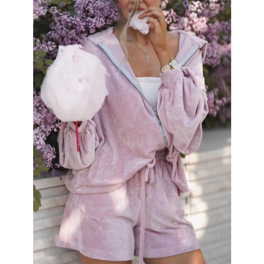 Zip Up Hooded Outerwear and Shorts Set Purple / S Apparel and Accessories