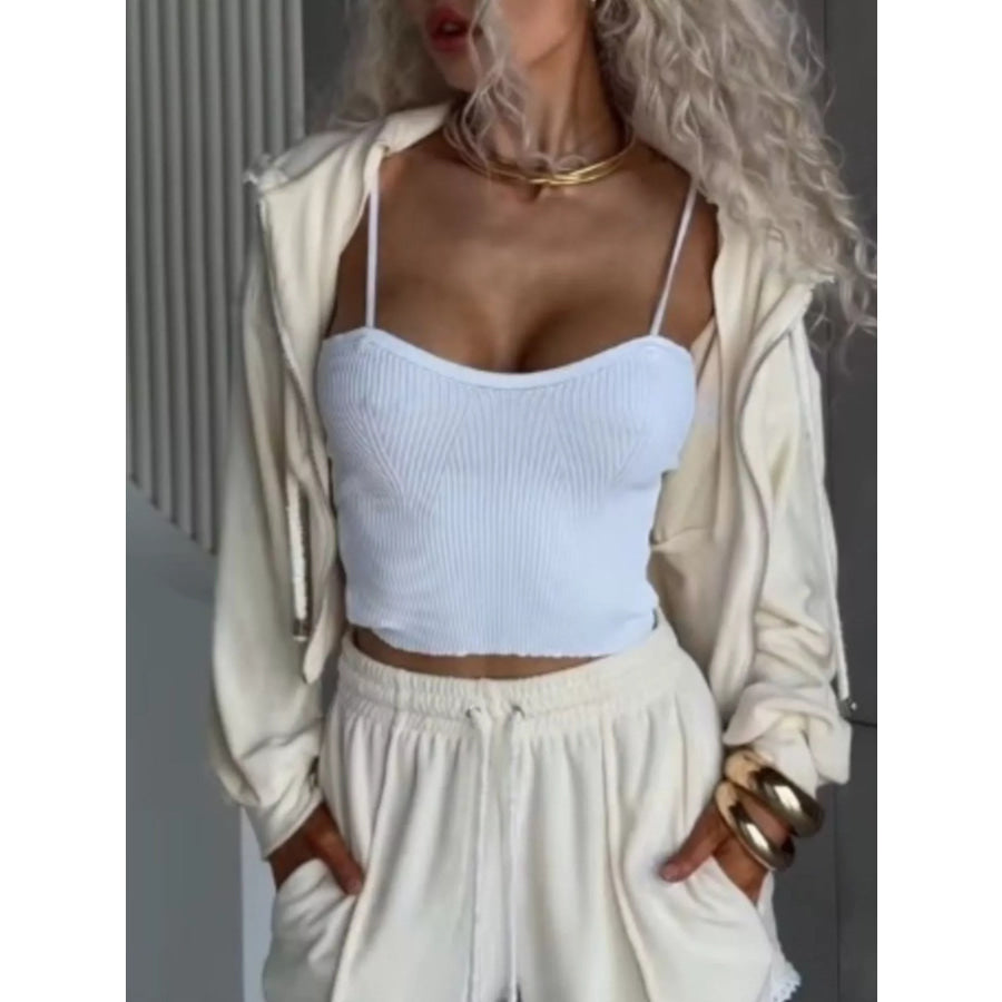 Zip Up Hooded Outerwear and Shorts Set White / S Apparel and Accessories